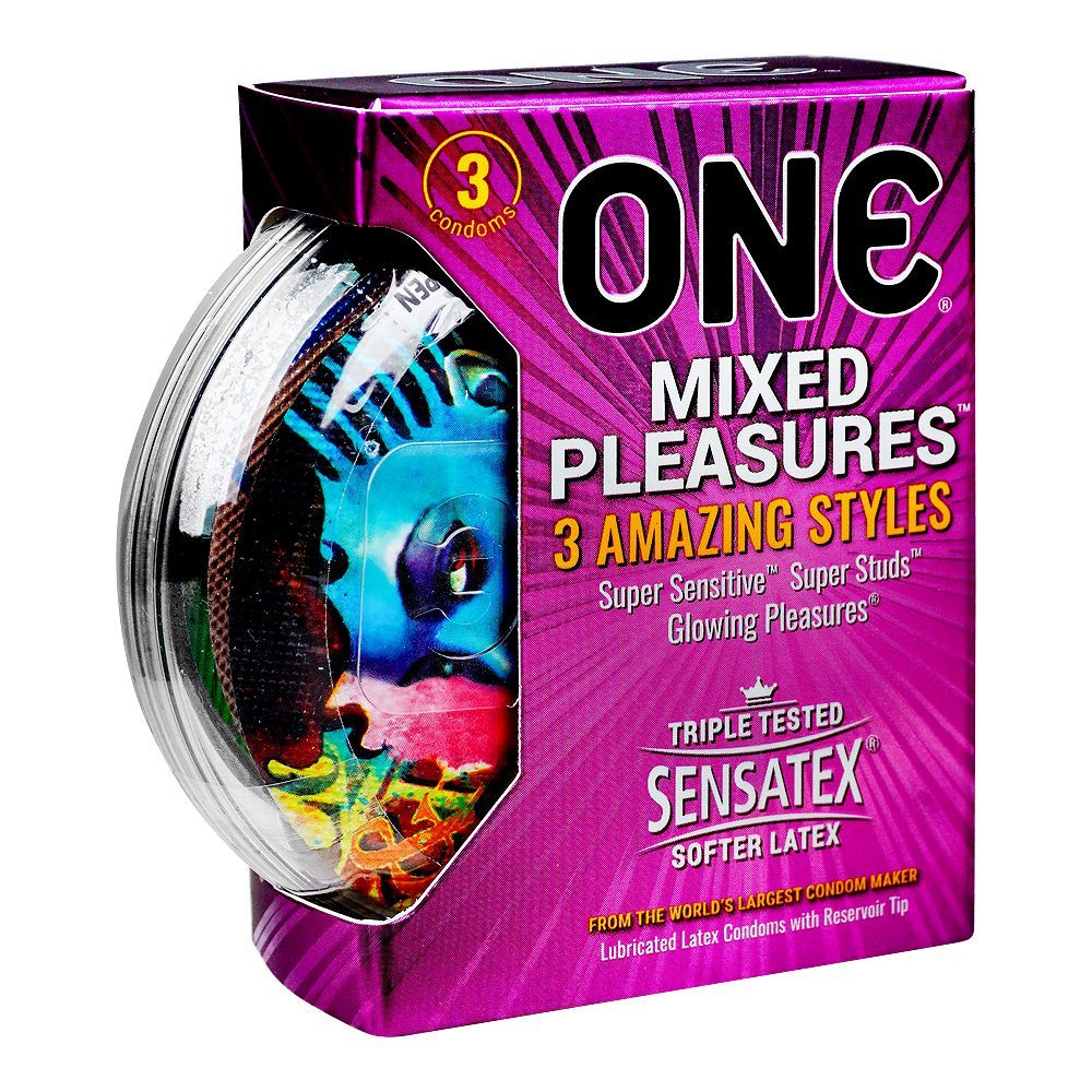 One Mixed Pleasures Condoms, Natural Rubber Latex, Super Sensitive, Extra Large Studs, 3-Pack